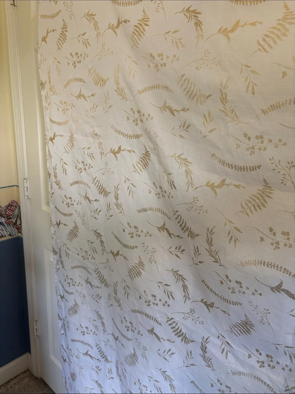 Neutral Botanical Print Curtain Panel - Cream with Gold Leaf Pattern